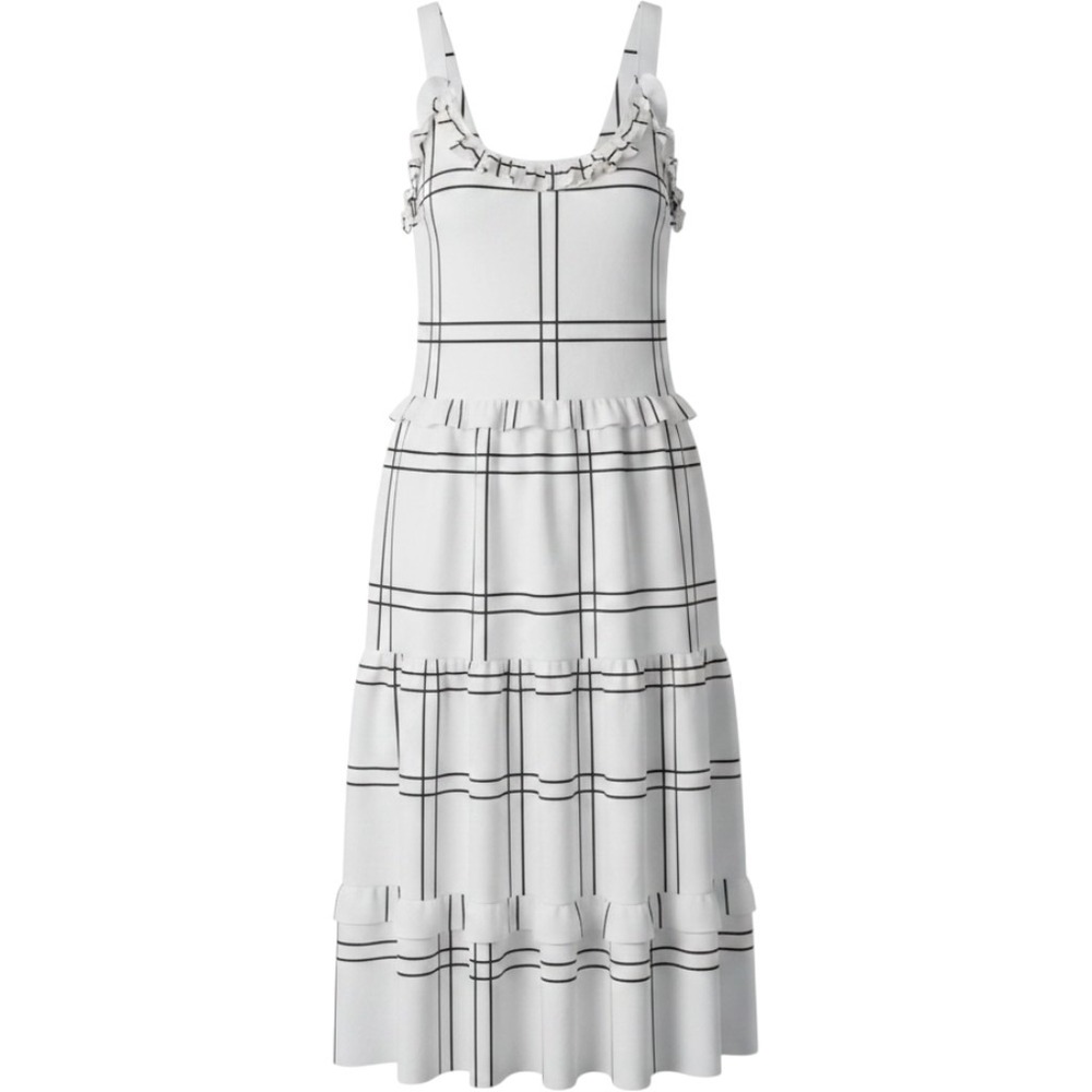 Sancia Women Dress Sz XS White Black Plaid Tieared Midi Ruffle New Anthropologie